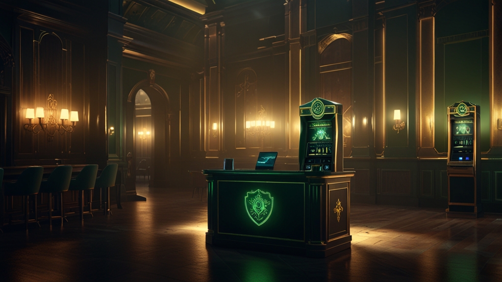 Secure casino login portal glowing in a dark lobby